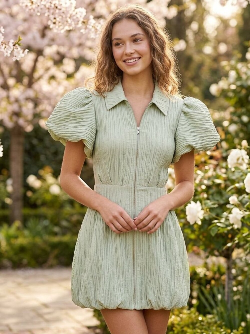 Jonathan Simkhai Callista Crinkle Puff-Sleeve Mini Size Small Retail $495